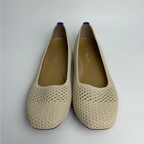 Rothy’s “The Max Square” Flat Size 8 In Conch Ivory Basketweave NWOT - Picture 1 of 9